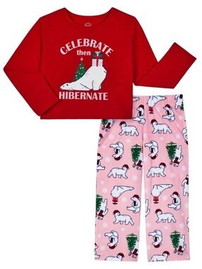 wonder nation Red Top with Pink Polar Bear Pajama Set